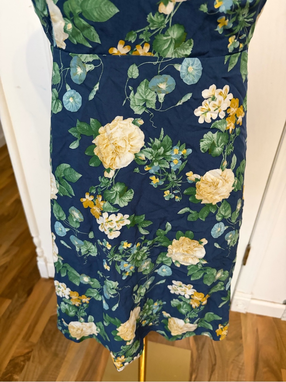 Navy Yellow Roses Floral Tie-Shoulder Mini Dress, NWT, Medium - Picture 6 of 11
